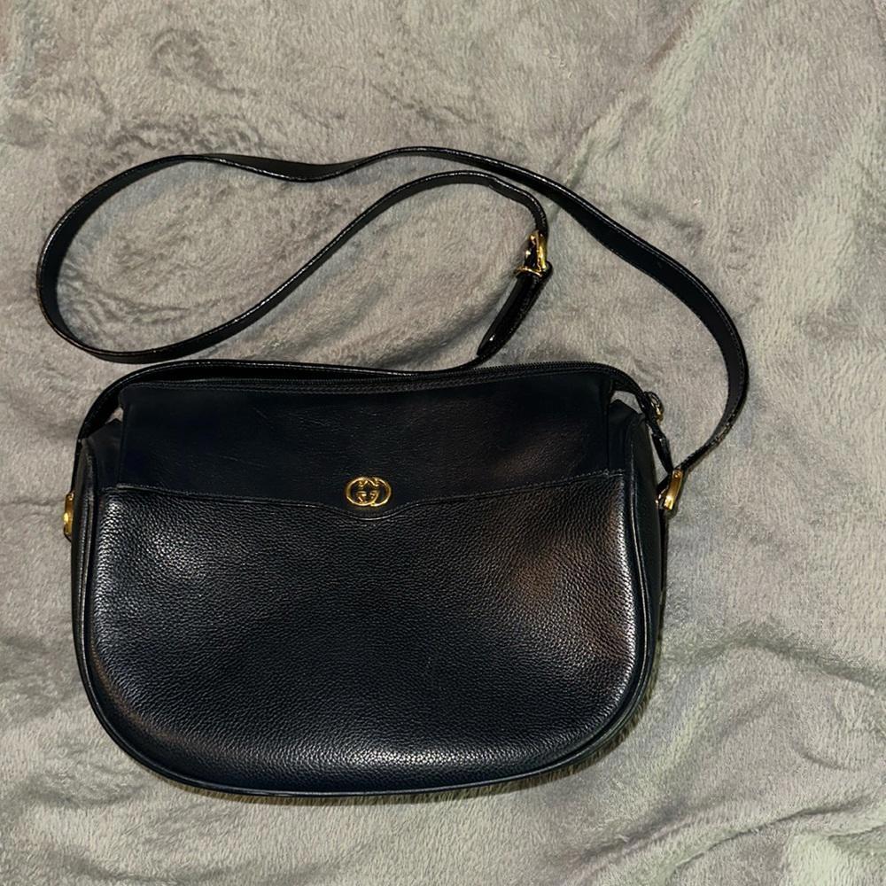 Navy Blue Leather Gucci gg logo crossbody vintage bag purse tote
